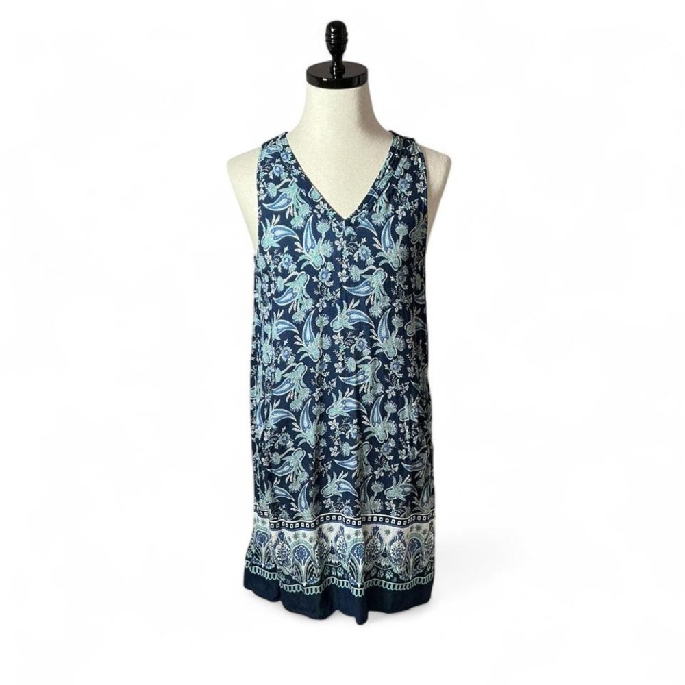Roper Paisley Boho Sleeveless Dress Womens XL Blue V-Neck Border Print Rayon